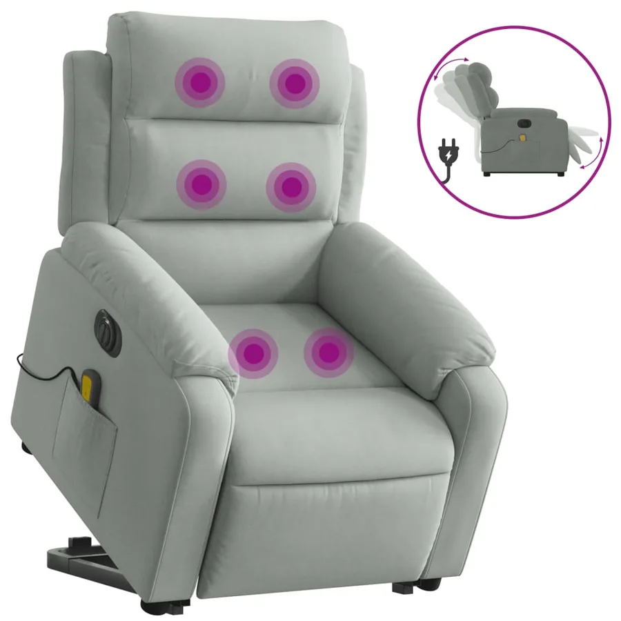 Fauteuil inclinable de massage électrique gris clair velours - 2