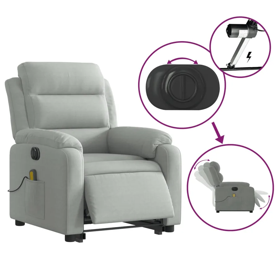 Fauteuil inclinable de massage électrique gris clair velours - 6