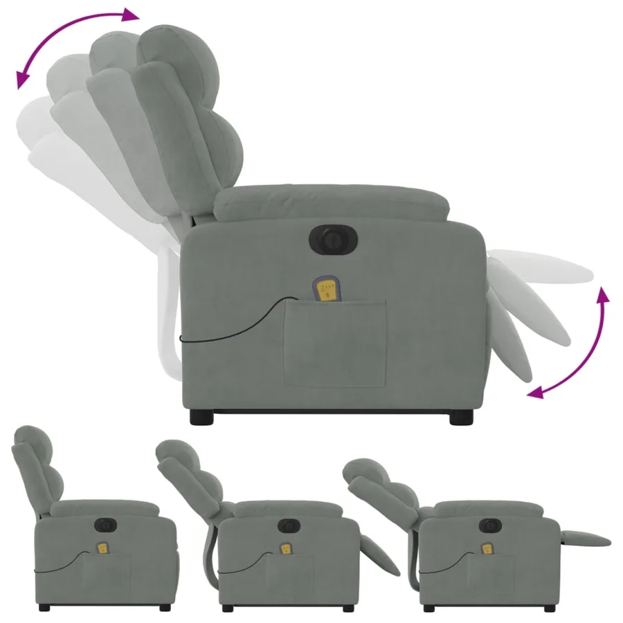 Fauteuil inclinable de massage électrique gris clair velours - 7