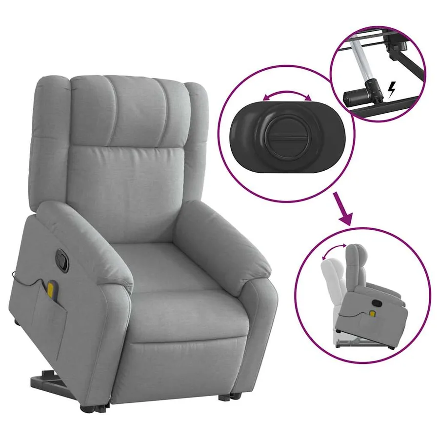 Fauteuil de massage inclinable Gris clair Tissu - 6