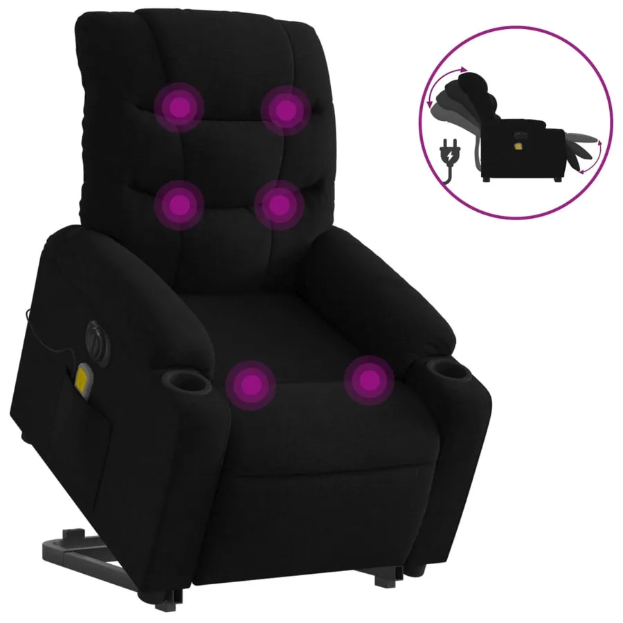 Fauteuil inclinable de massage électrique Noir Tissu - 2