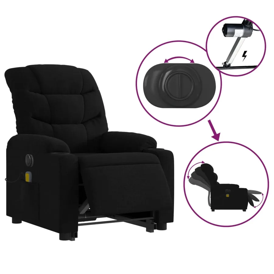 Fauteuil inclinable de massage électrique Noir Tissu - 6
