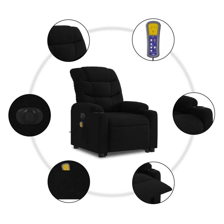 Fauteuil inclinable de massage électrique Noir Tissu - 8