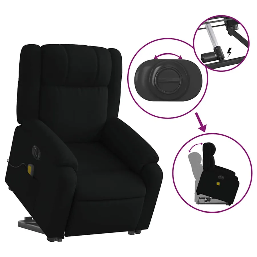 Fauteuil inclinable de massage électrique Noir Tissu - 11