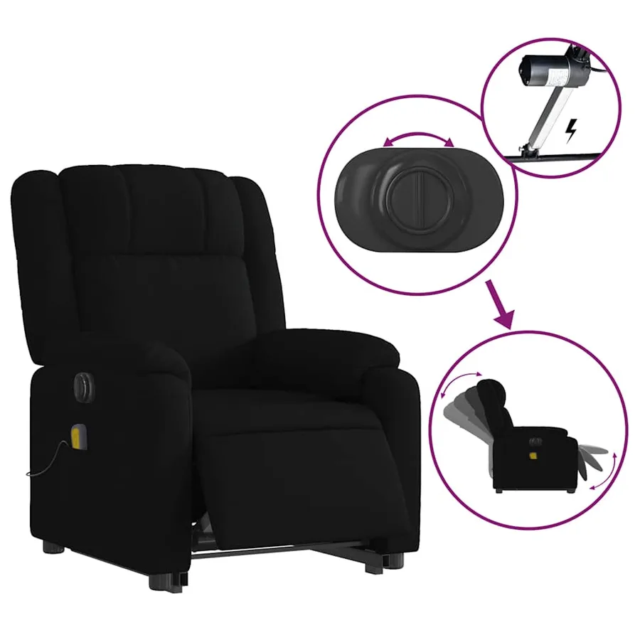 Fauteuil inclinable de massage électrique Noir Tissu - 6