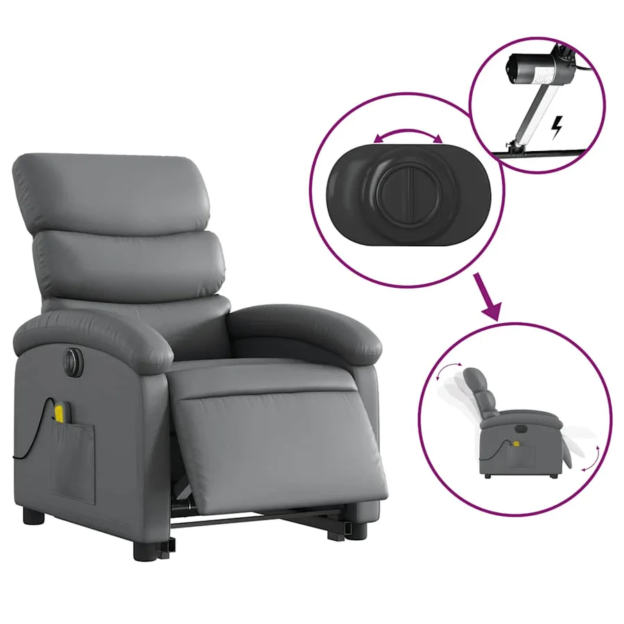 Fauteuil inclinable de massage électrique gris similicuir - 6