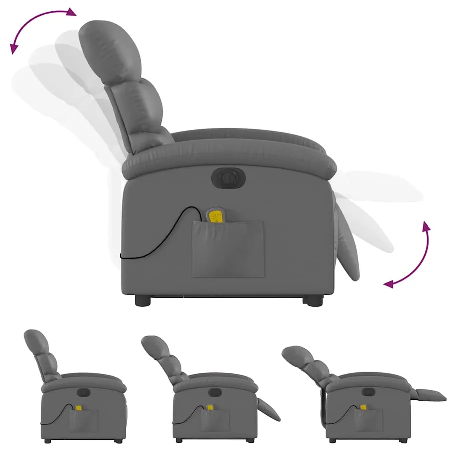 Fauteuil inclinable de massage électrique gris similicuir - 7