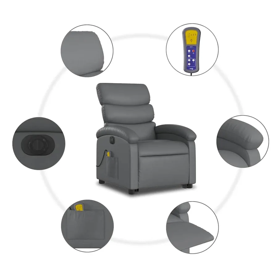 Fauteuil inclinable de massage électrique gris similicuir - 8