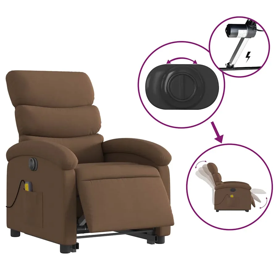 Fauteuil inclinable de massage électrique Marron Tissu - 6