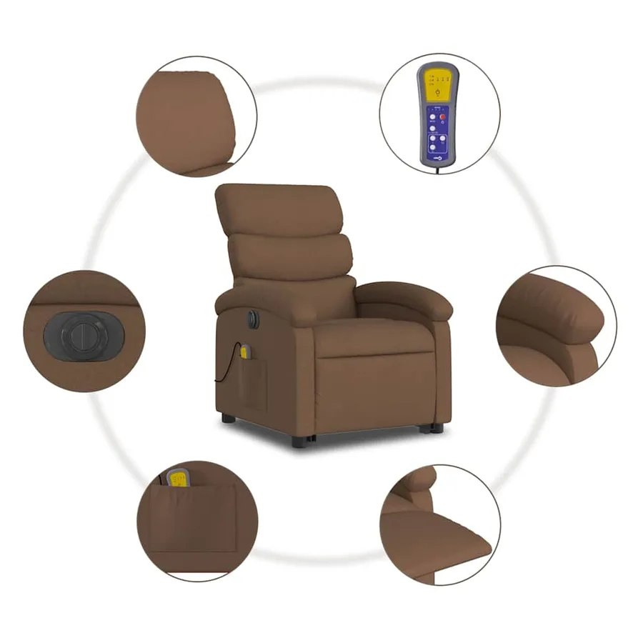 Fauteuil inclinable de massage électrique Marron Tissu - 8