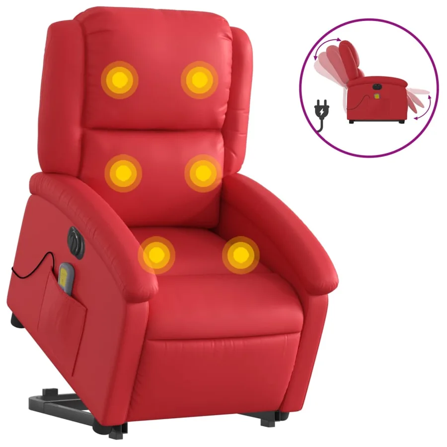 Fauteuil inclinable de massage électrique rouge similicuir - 2