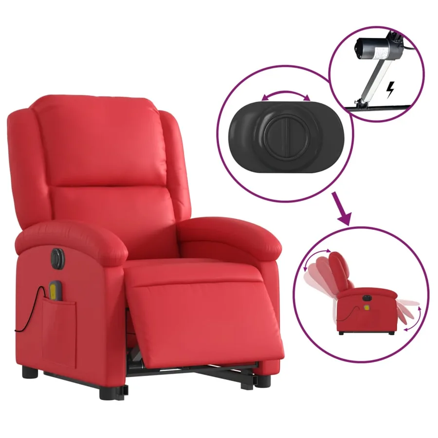 Fauteuil inclinable de massage électrique rouge similicuir - 6