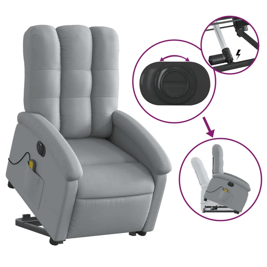 Fauteuil inclinable de massage électrique Gris clair Tissu - 6