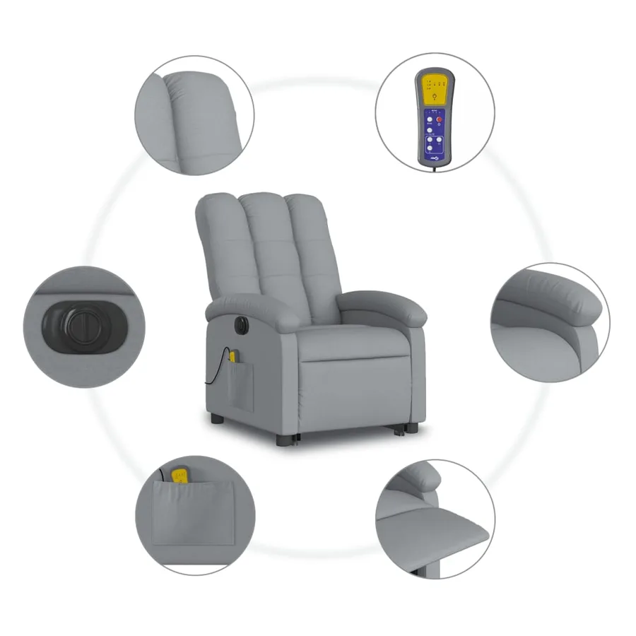 Fauteuil inclinable de massage électrique Gris clair Tissu - 8