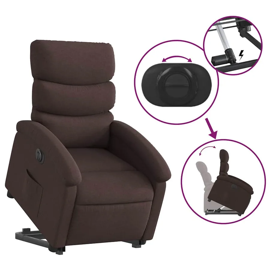 Fauteuil inclinable électrique marron foncé tissu - 11