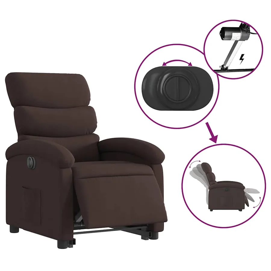 Fauteuil inclinable électrique marron foncé tissu - 6