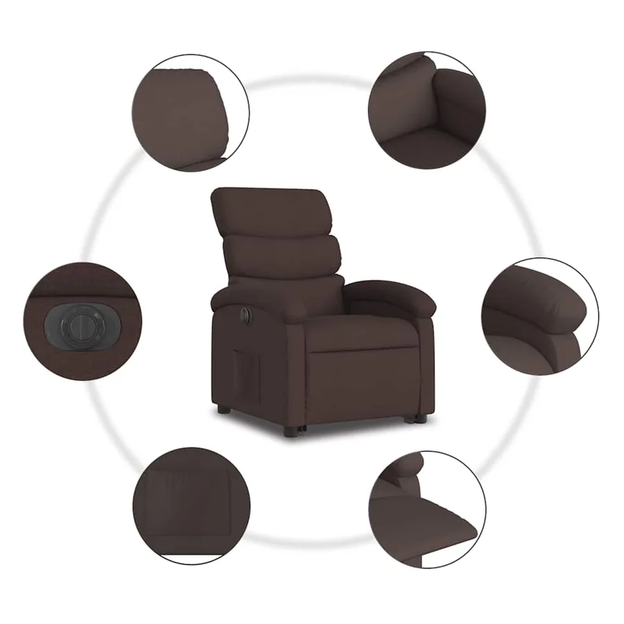 Fauteuil inclinable électrique marron foncé tissu - 8
