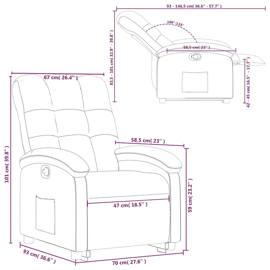 Fauteuil inclinable taupe tissu - 15