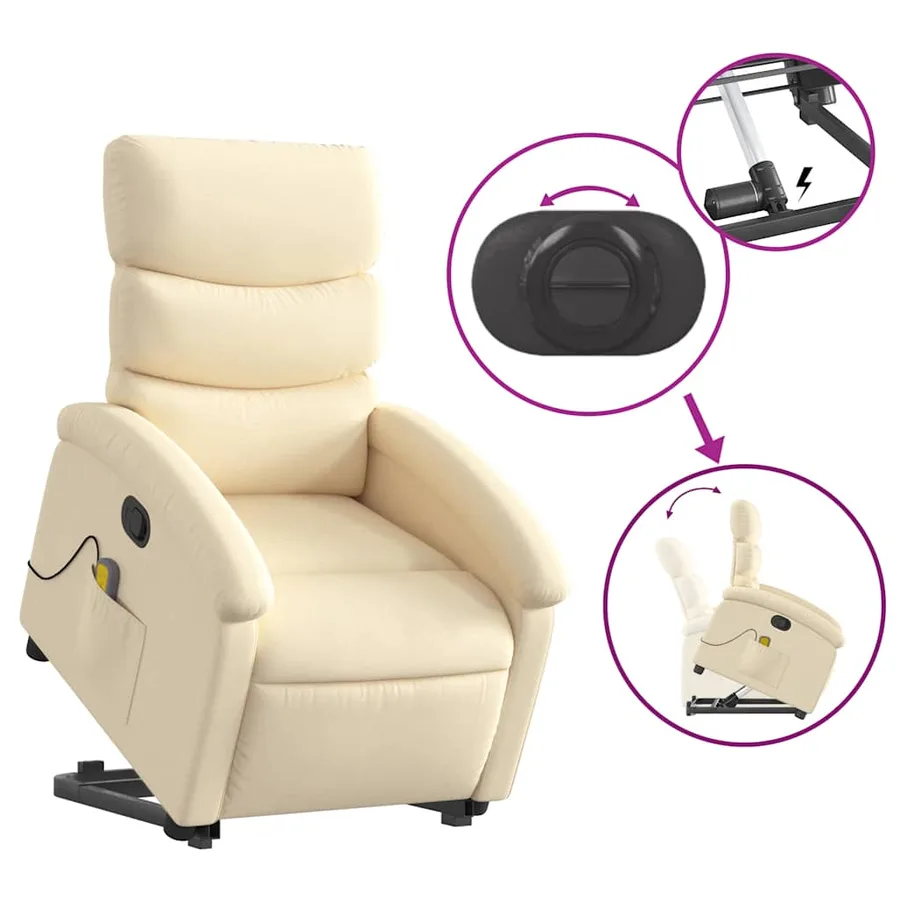 Fauteuil inclinable de massage Crème Tissu - 6