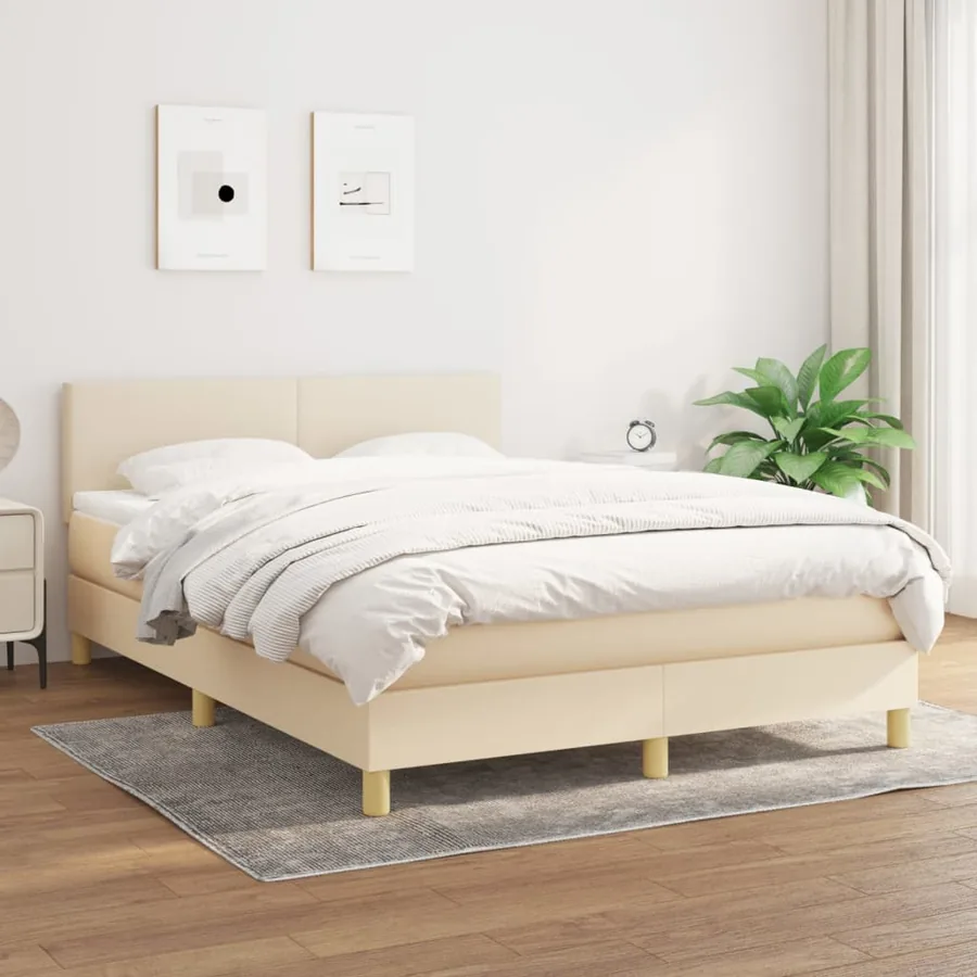 Sommier à lattes de lit avec matelas Crème 140x190 cm Tissu