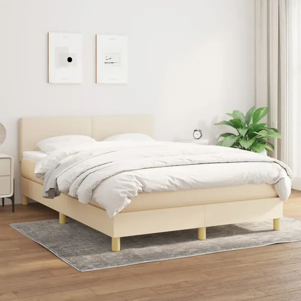 Sommier à lattes de lit avec matelas Crème 140x190 cm Tissu