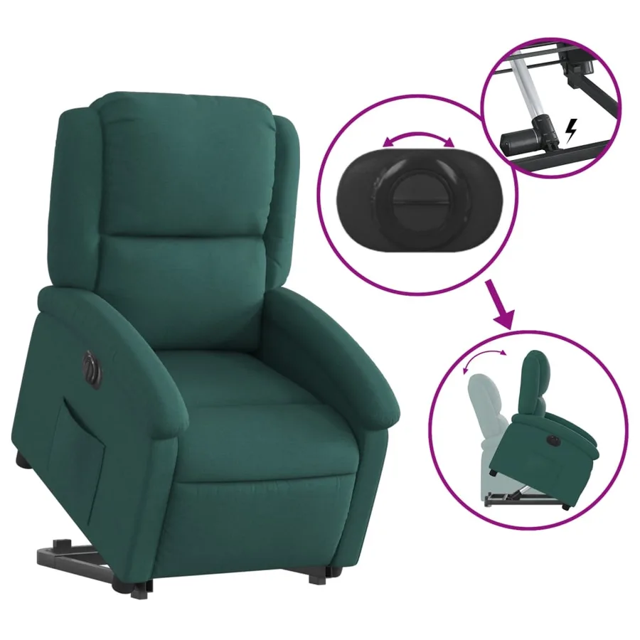 Fauteuil inclinable électrique vert foncé tissu - 11