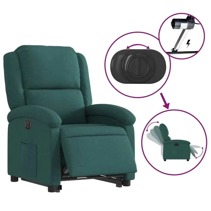 Fauteuil inclinable électrique vert foncé tissu - 6