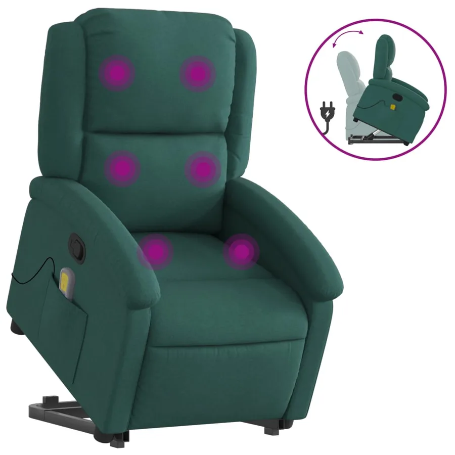 Fauteuil inclinable de massage Vert foncé Tissu - 2