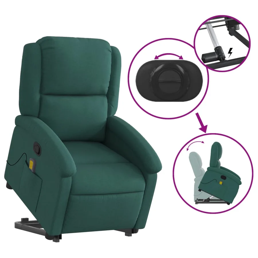 Fauteuil inclinable de massage Vert foncé Tissu - 6
