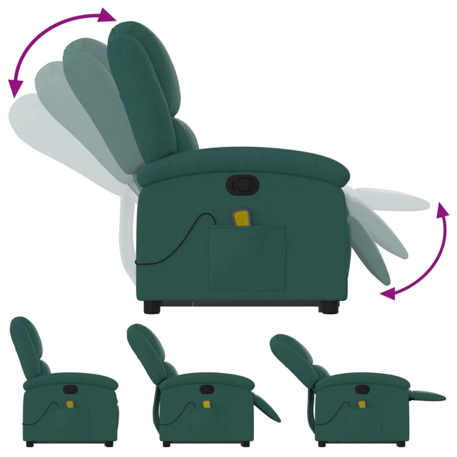 Fauteuil inclinable de massage Vert foncé Tissu - 7