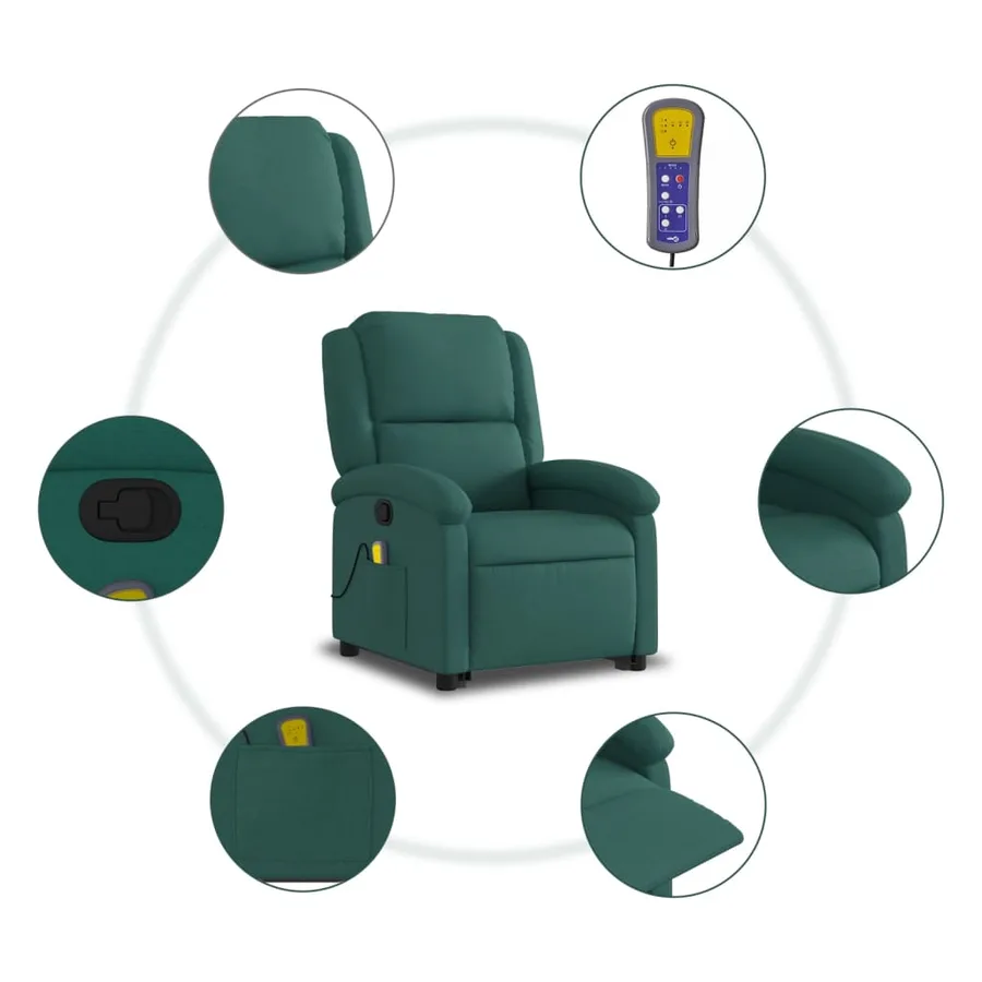 Fauteuil inclinable de massage Vert foncé Tissu - 8