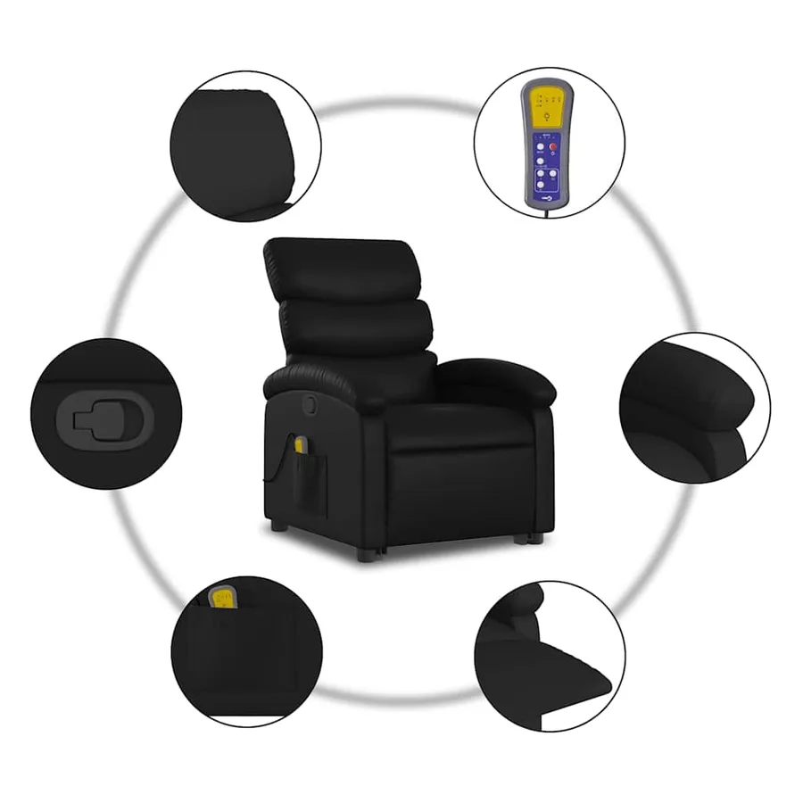 Fauteuil inclinable de massage Noir Similicuir - 8