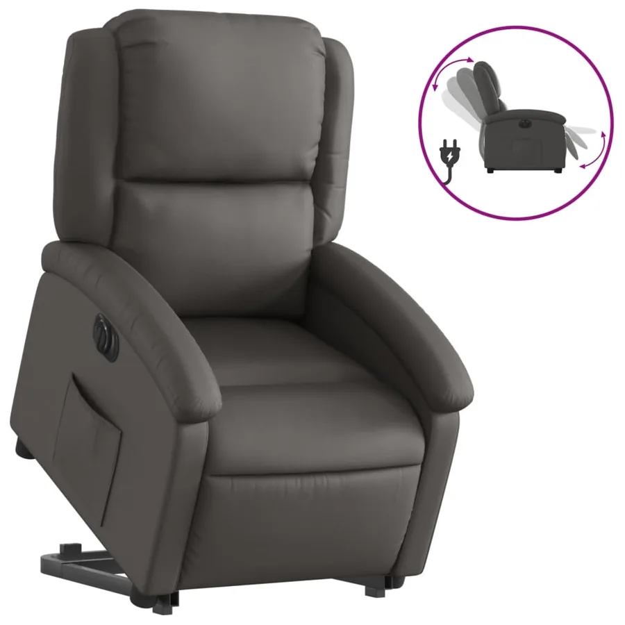 Fauteuil inclinable électrique gris cuir véritable - 2