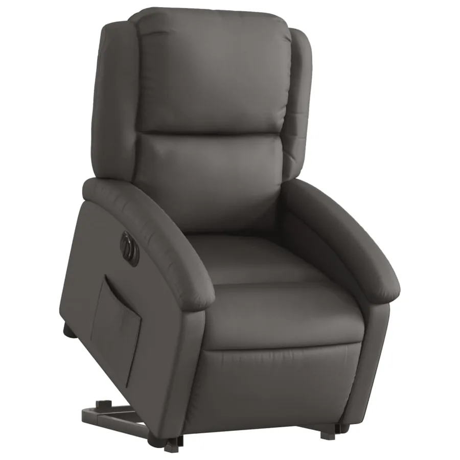Fauteuil inclinable électrique gris cuir véritable - 3