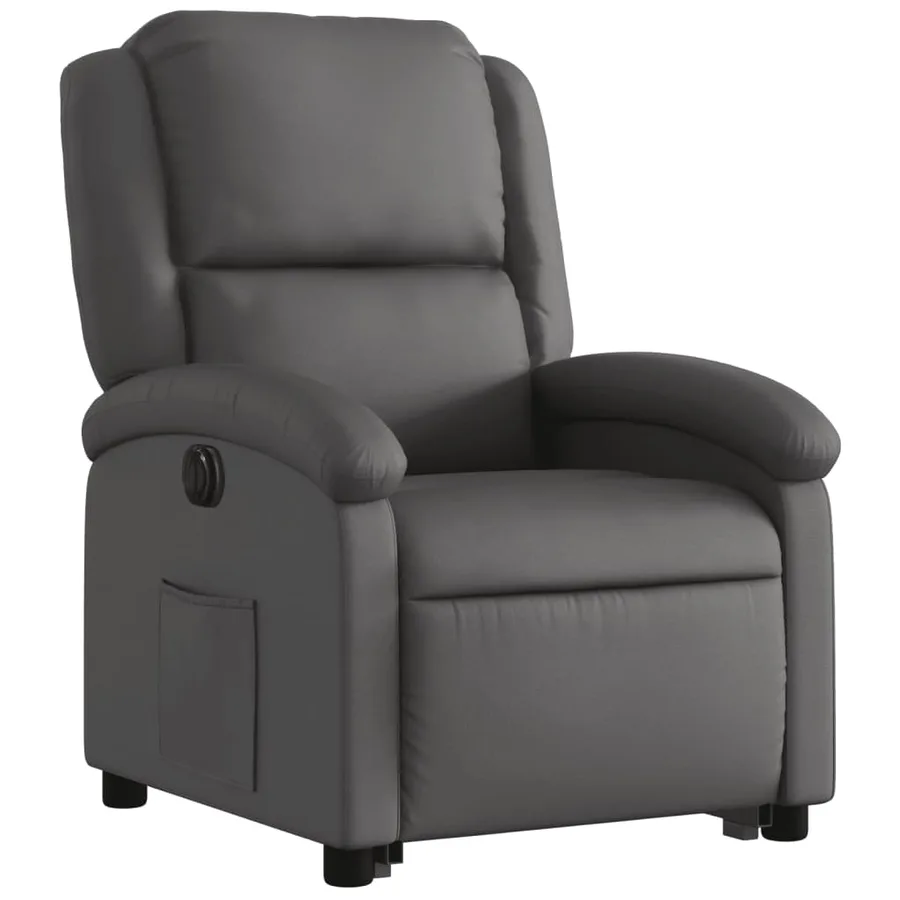 Fauteuil inclinable électrique gris cuir véritable - 4