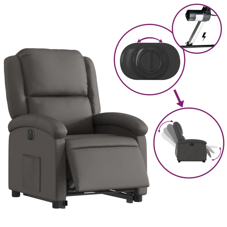 Fauteuil inclinable électrique gris cuir véritable - 6