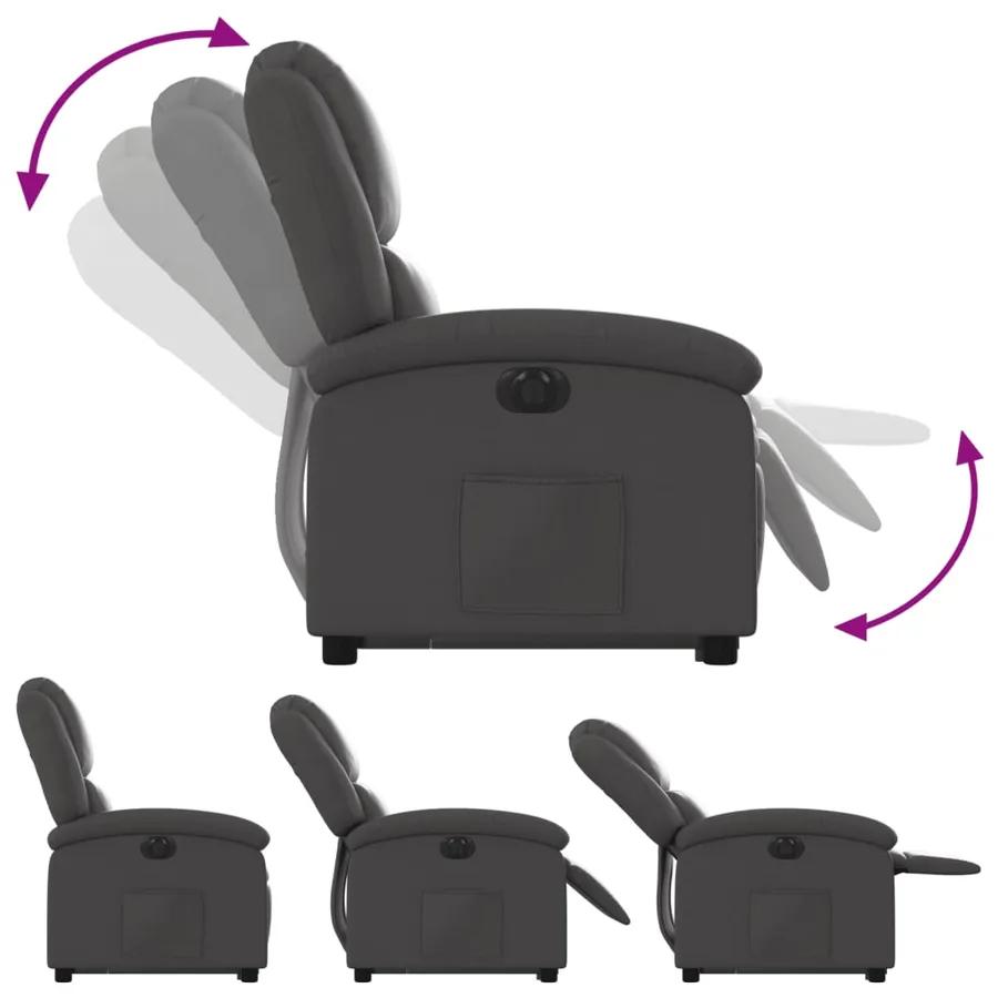 Fauteuil inclinable électrique gris cuir véritable - 7