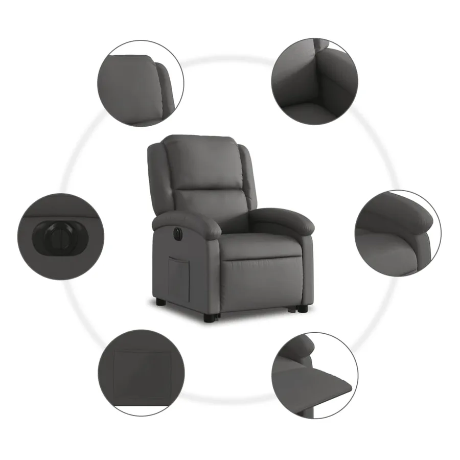 Fauteuil inclinable électrique gris cuir véritable - 8