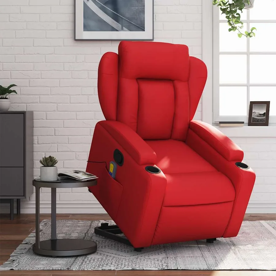 Fauteuil inclinable de massage Rouge Similicuir - 15