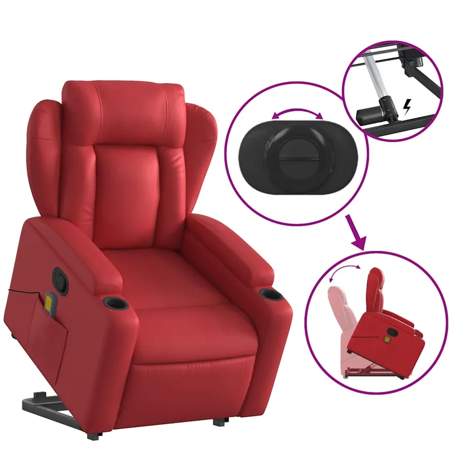 Fauteuil inclinable de massage Rouge Similicuir - 6