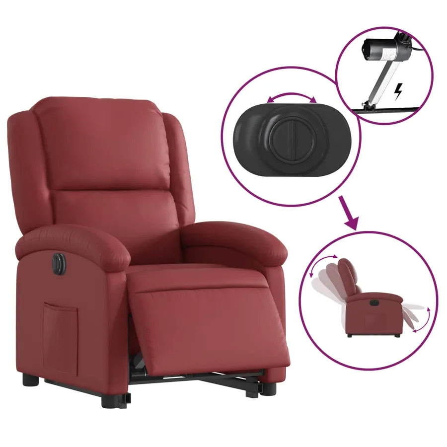 Fauteuil inclinable électrique rouge bordeaux similicuir - 6