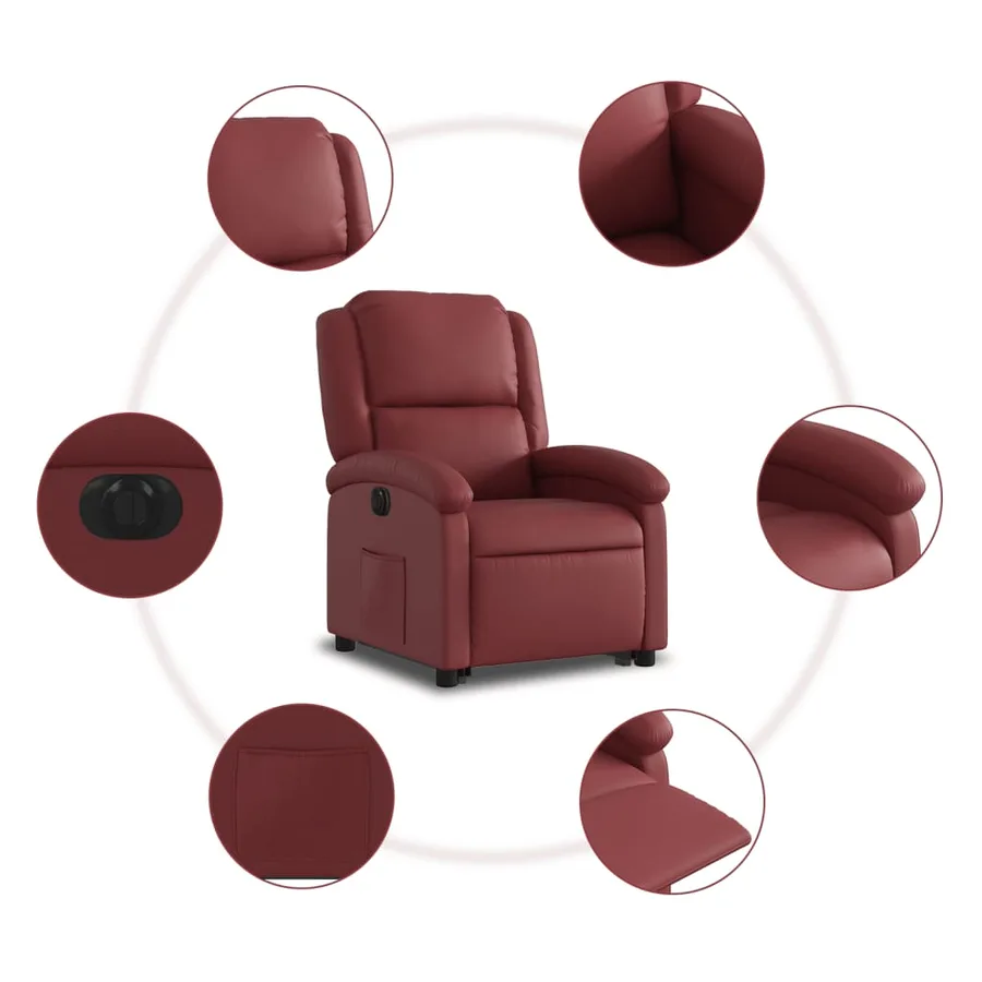 Fauteuil inclinable électrique rouge bordeaux similicuir - 8