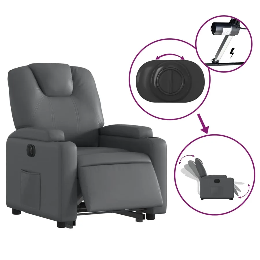 Fauteuil inclinable électrique gris similicuir - 6