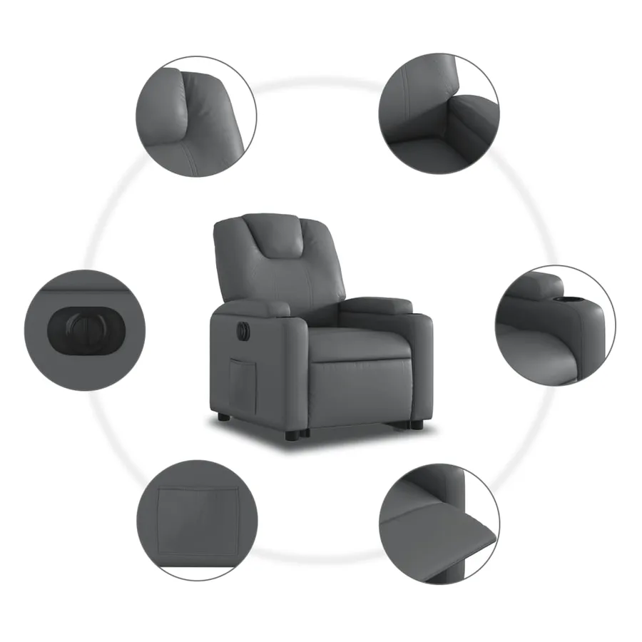 Fauteuil inclinable électrique gris similicuir - 8