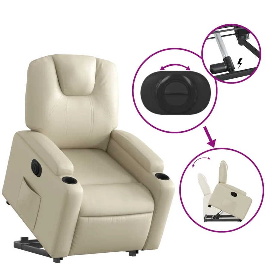 Fauteuil inclinable électrique crème similicuir - 11
