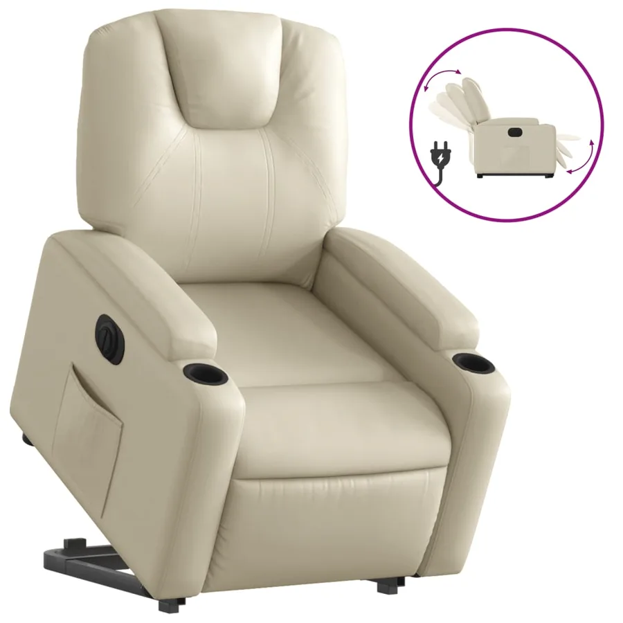 Fauteuil inclinable électrique crème similicuir - 2