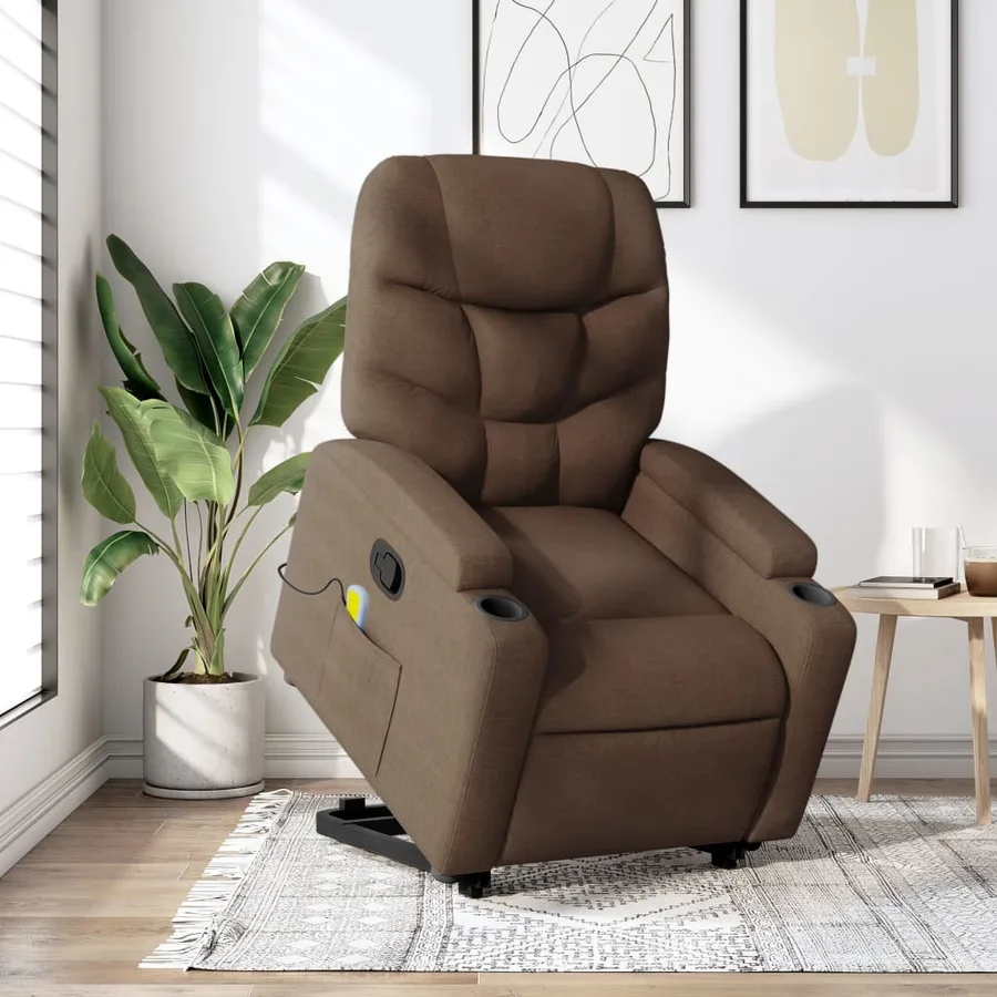 Fauteuil de massage inclinable Marron Tissu - 15