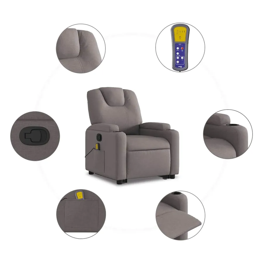 Fauteuil inclinable de massage Taupe Tissu - 8