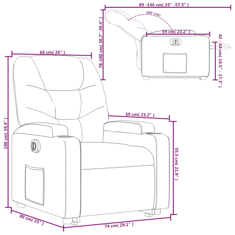 Fauteuil inclinable électrique crème similicuir - 17