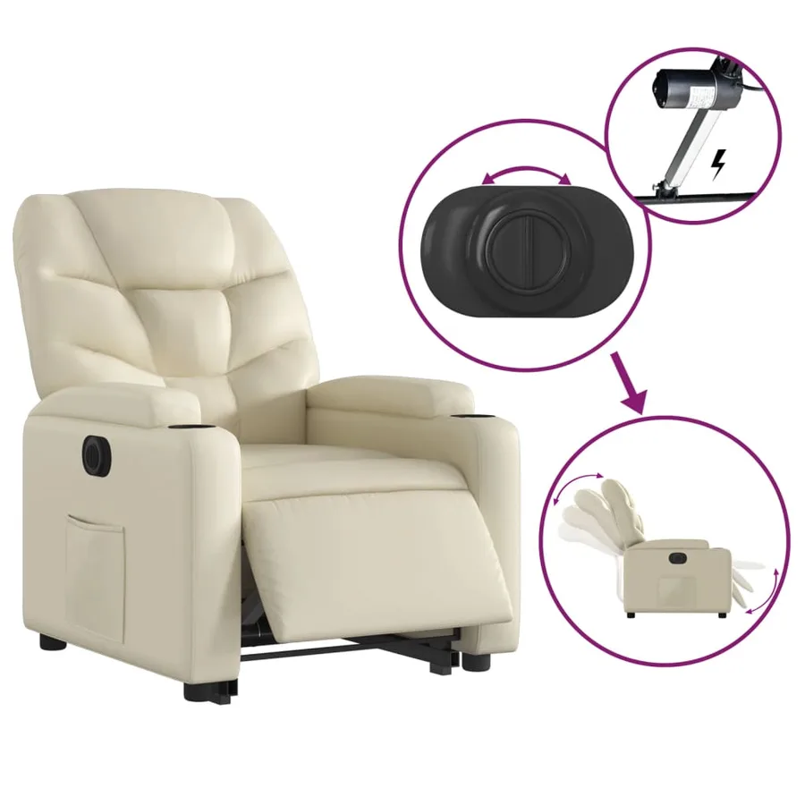 Fauteuil inclinable électrique crème similicuir - 6